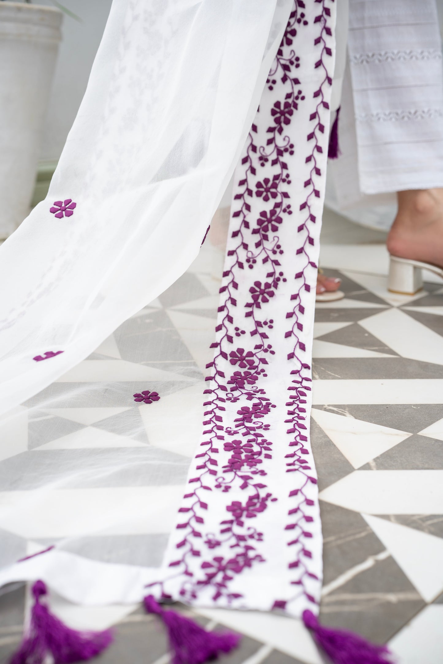Mulberry Hand Embroidered Kurti with Dupatta – Stitched