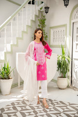 Hot Pink Embroidered Kurti - ( Stitched )
