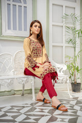 Golden dusk. ( Experience sophistication with our Peanut Gold Hand-Embroidered Shirt ) - Stitched