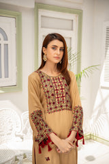 Golden dusk. ( Experience sophistication with our Peanut Gold Hand-Embroidered Shirt ) - Stitched