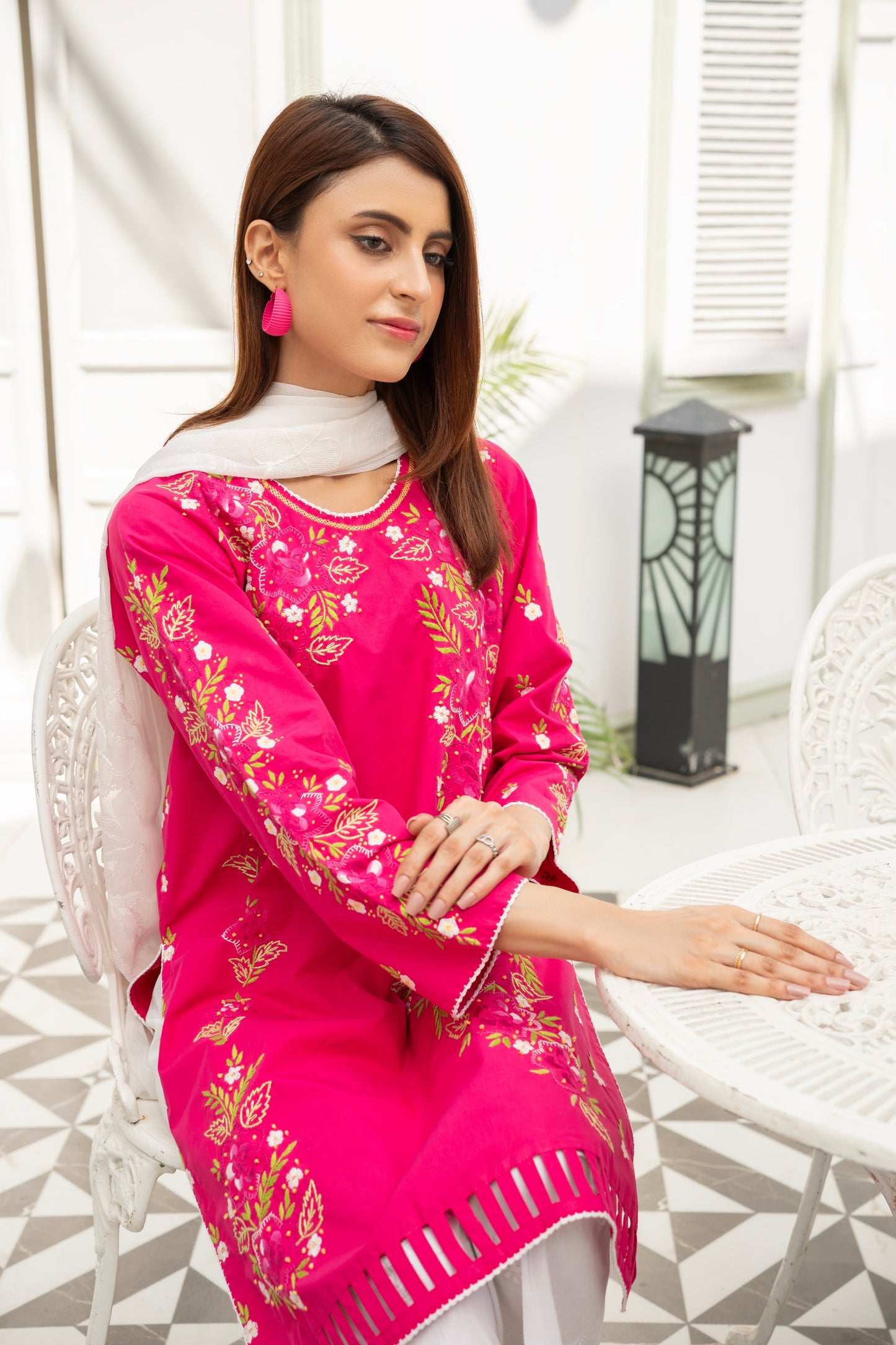 Hot Pink Hand Embroidered Kurti – Stitched