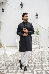 Classic Black Kurta with White Pajama - ( Stitched )