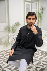 Classic Black Kurta with White Pajama - ( Stitched )