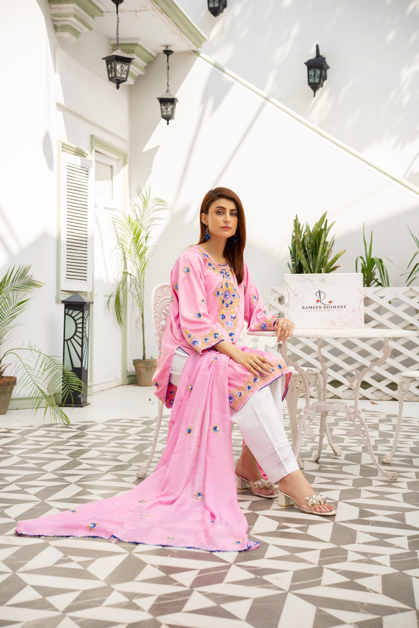 Baby Pink Silk Hand Embroidered Kurti – Stitched