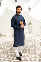 Stylish Blue Kurta with White Pajama - ( Stitched )