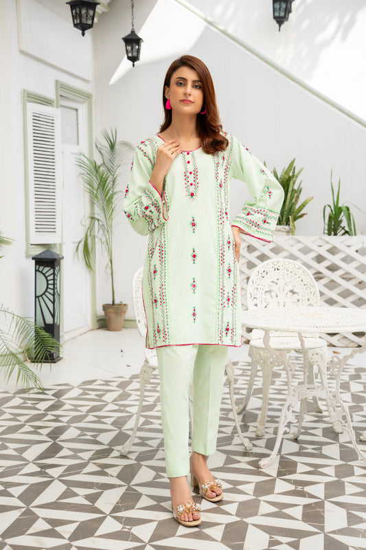 Pistachio Hand Embroidered Kurti – Stitched