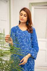 Elegant Royal Blue Embroidered Kurta - ( Stitched )