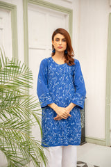 Elegant Royal Blue Embroidered Kurta - ( Stitched )