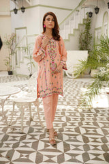Sun-Kissed Peach. (Step into elegance with our exquisite Hand-Embroidered Peach Kurta) - ( Stitched )