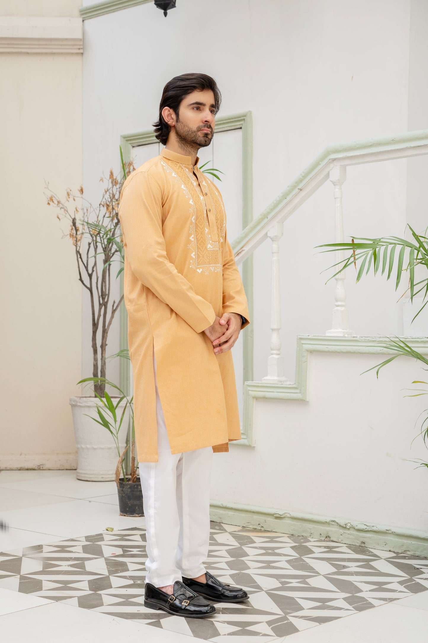 Mustard Tarkashi Kurta Set – Stitched
