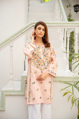 Light Peach Embroidered Kurti - ( Stitched )