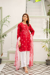 Maroon Embroidered Kurti With Dupatta – ( Stitched )