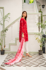 Maroon Embroidered Kurti With Dupatta – ( Stitched )