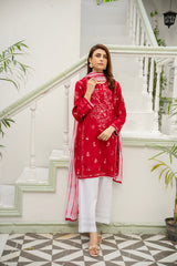 Maroon Embroidered Kurti With Dupatta – ( Stitched )