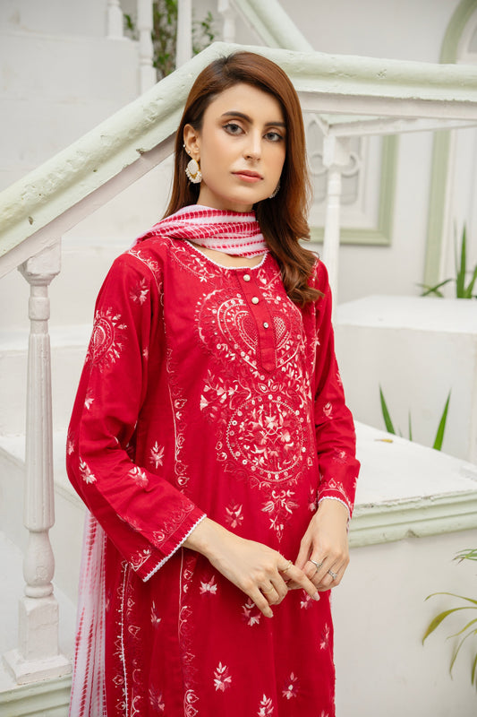 Maroon Hand Embroidered Kurti with Dupatta by Rameen Roshany