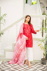 Maroon Embroidered Kurti With Dupatta – ( Stitched )