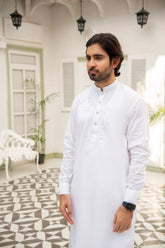 Men's Premium White Kurta Set - ( Stitched )