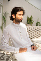 Men's Premium White Kurta Set - ( Stitched )