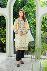 Traditional Lime Yellow Embroidered Kurti - ( Sttiched )