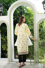 Traditional Lime Yellow Embroidered Kurti - ( Sttiched )