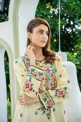 Traditional Lime Yellow Embroidered Kurti - ( Sttiched )