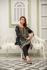 Black Embroidered Kurti with Floral Design – ( Stitched )