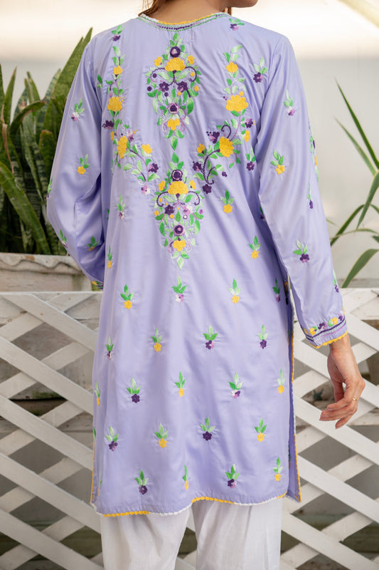 Lavender Silk Hand Embroidered Kurti – Stitched