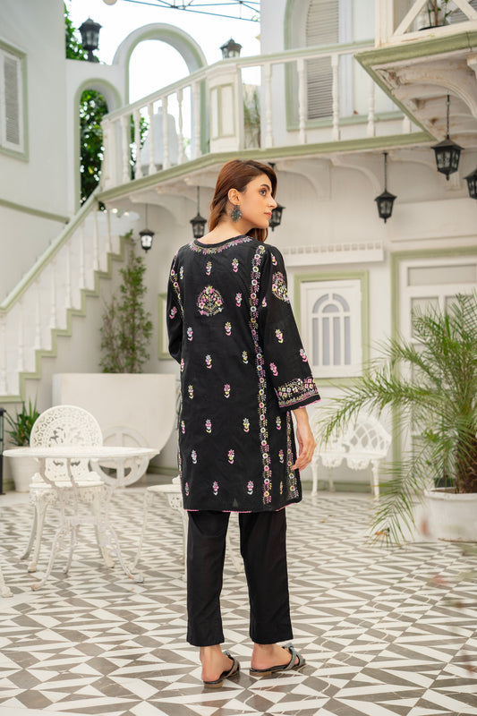 Black Embroidered Kurti by Rameen Roshany