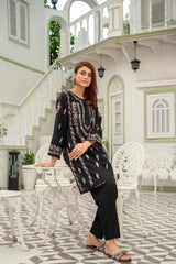 Elegant Black Embroidered Kurti - ( Stitched )