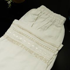 Elegant White Lace Trim Cotton Trouser - ( Stitched )