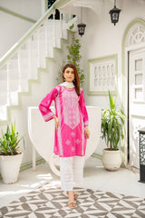 Hot Pink Embroidered Kurti - ( Stitched )