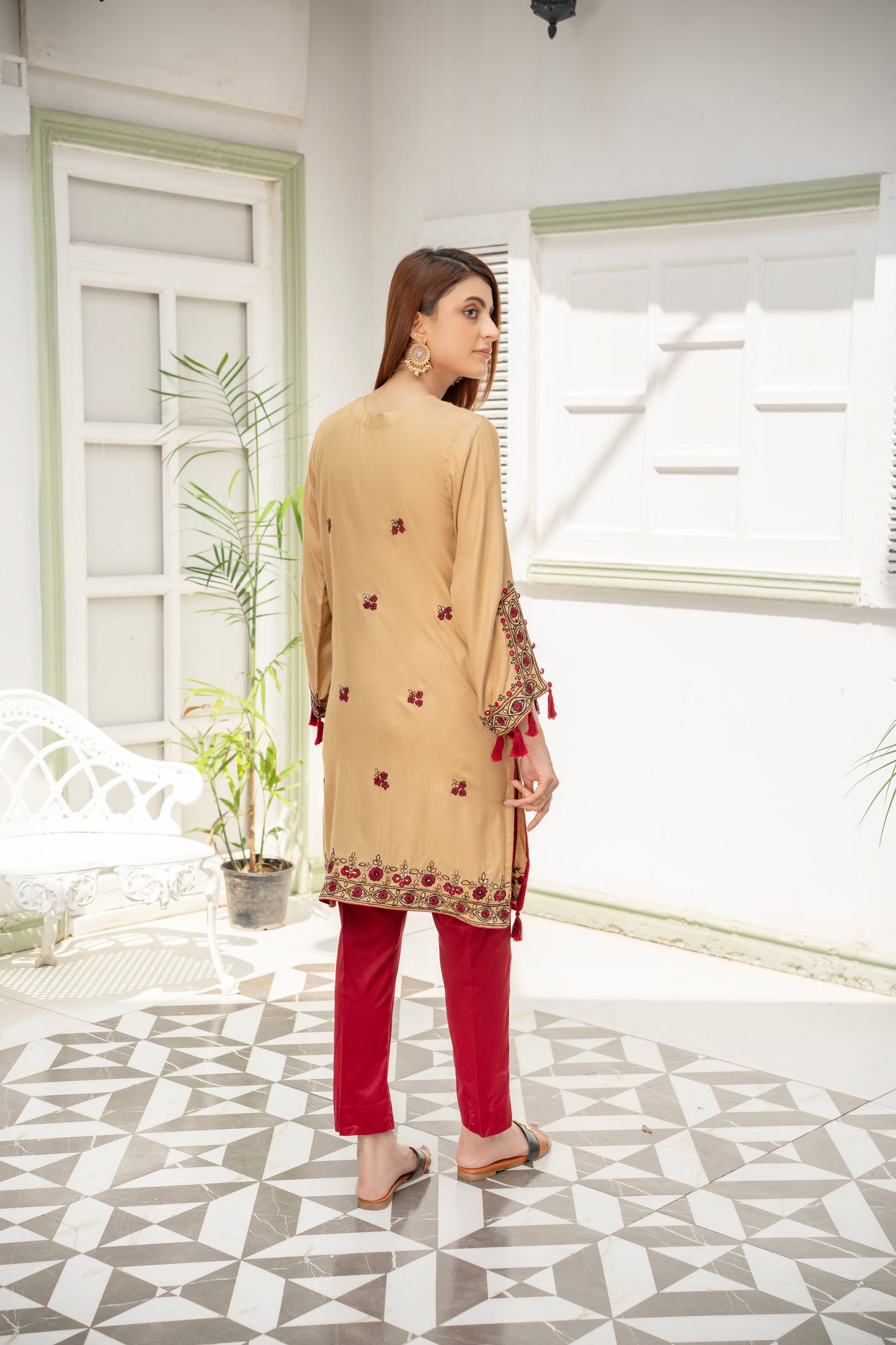 Golden Hand Embroidered Kurti – Stitched