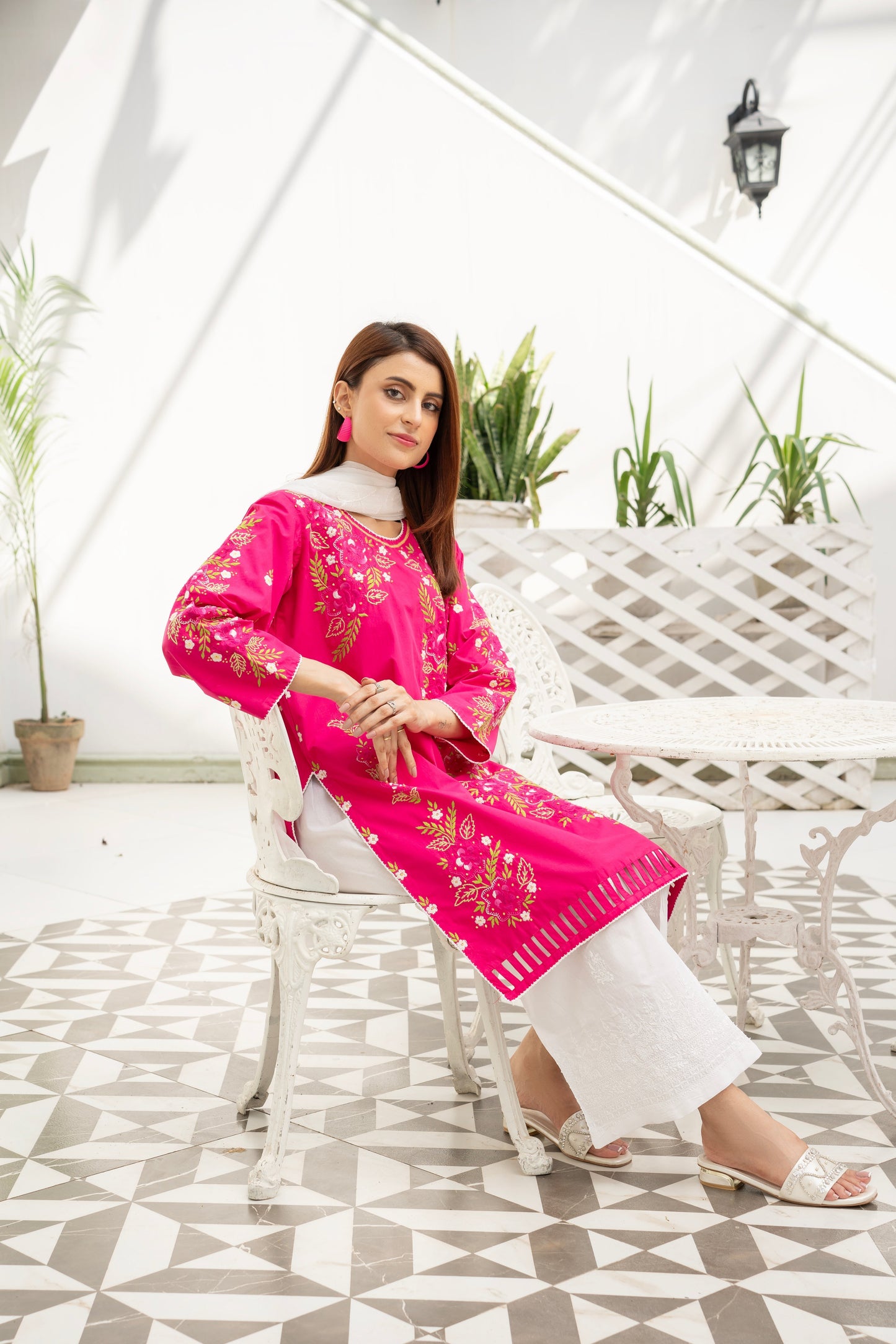 Hot Pink Hand Embroidered Kurti – Stitched