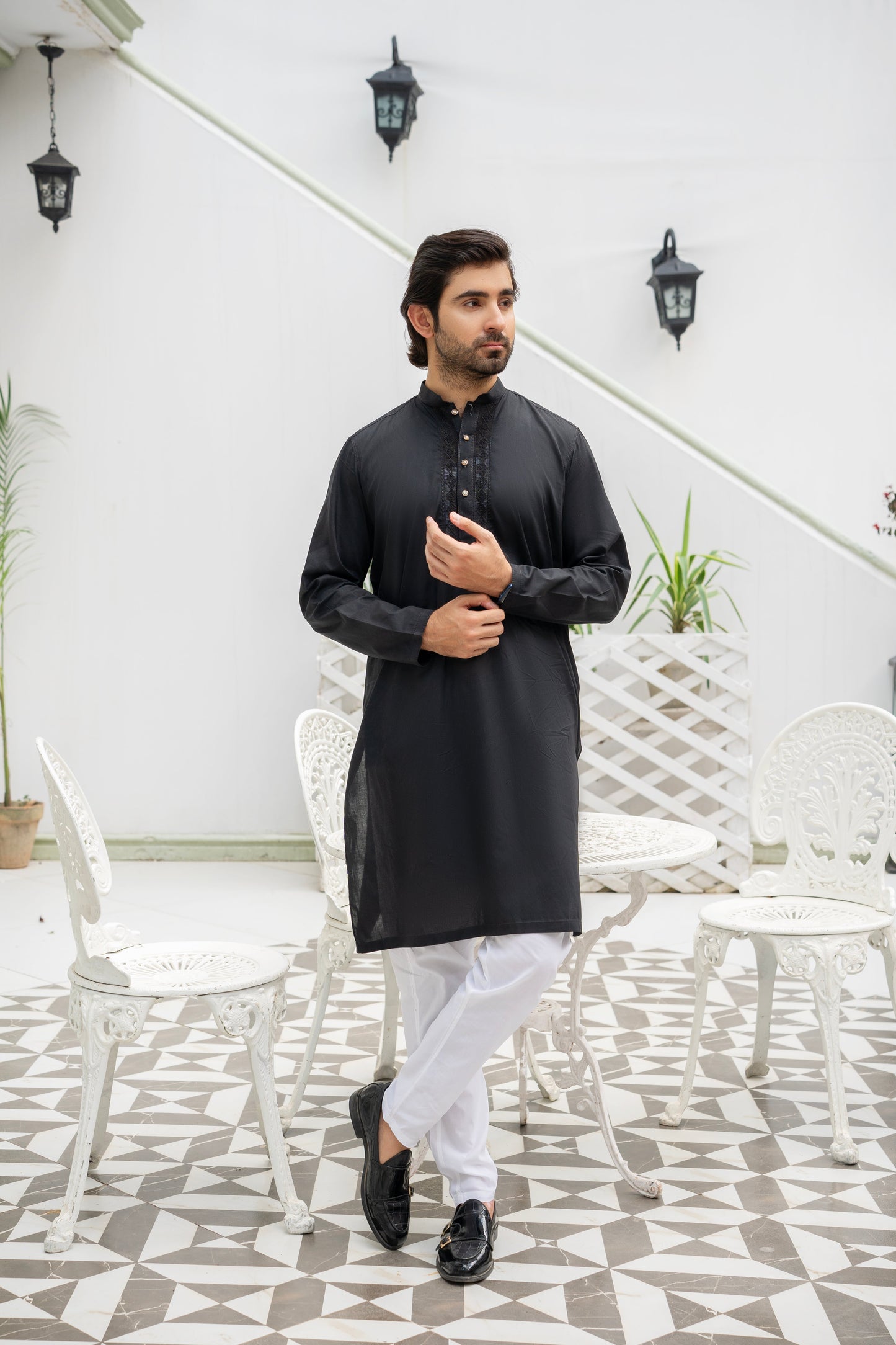 Black Tarkashi Kurta Set – Stitched