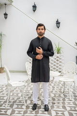 Classic Black  Kurta with White Pajama - ( Stitched )