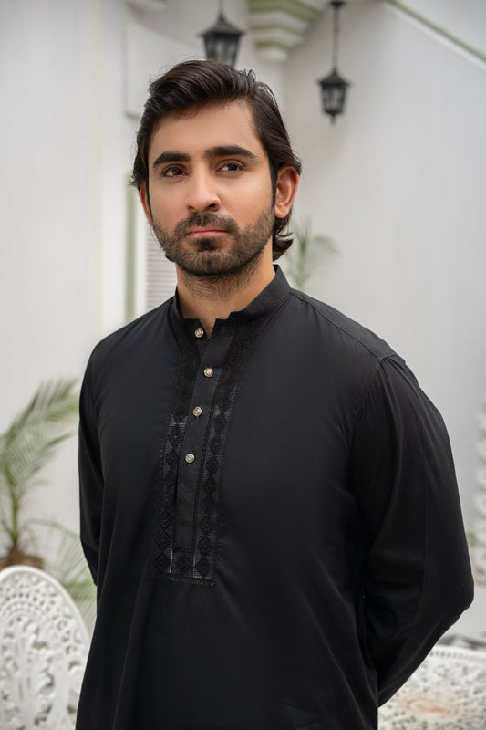 Black Tarkashi Kurta Set – Stitched