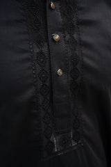Classic Black  Kurta with White Pajama - ( Stitched )