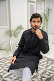 Classic Black  Kurta with White Pajama - ( Stitched )