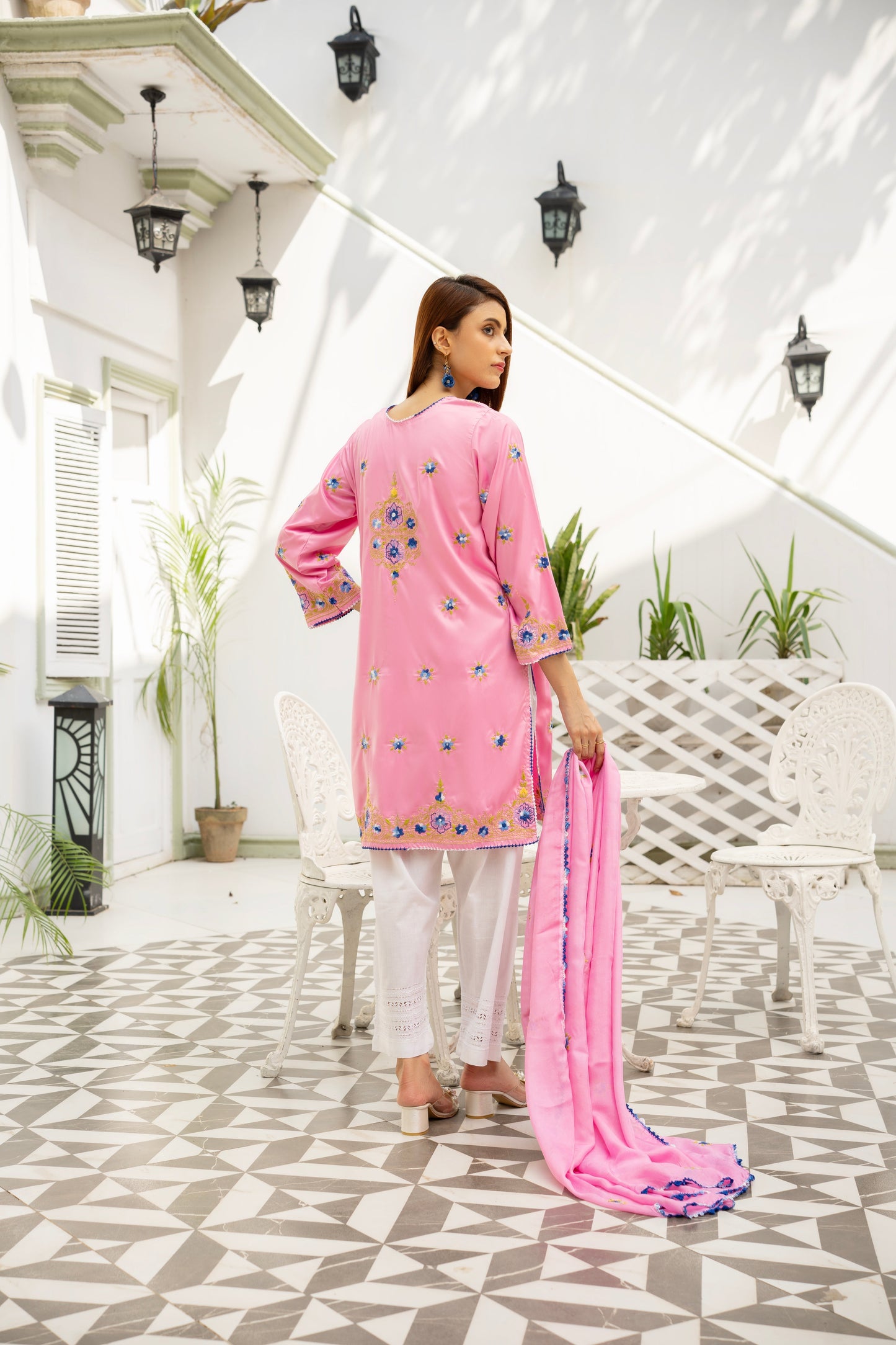 Baby Pink Silk Hand Embroidered Kurti – Stitched