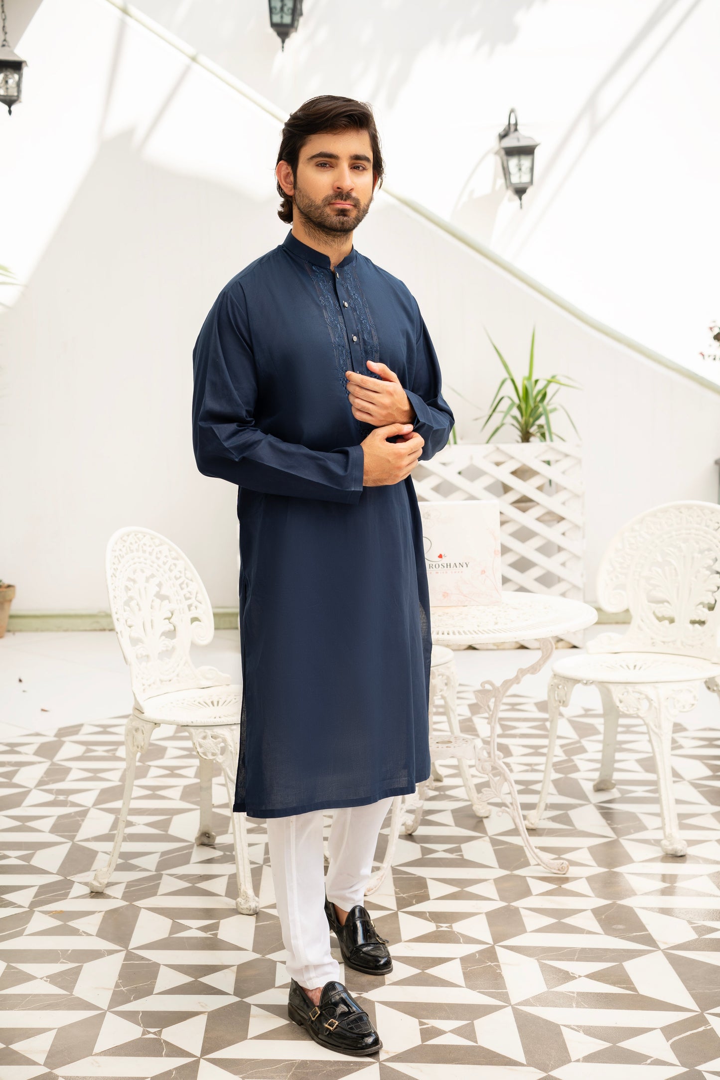 Blue Tarkashi Kurta Set – Stitched