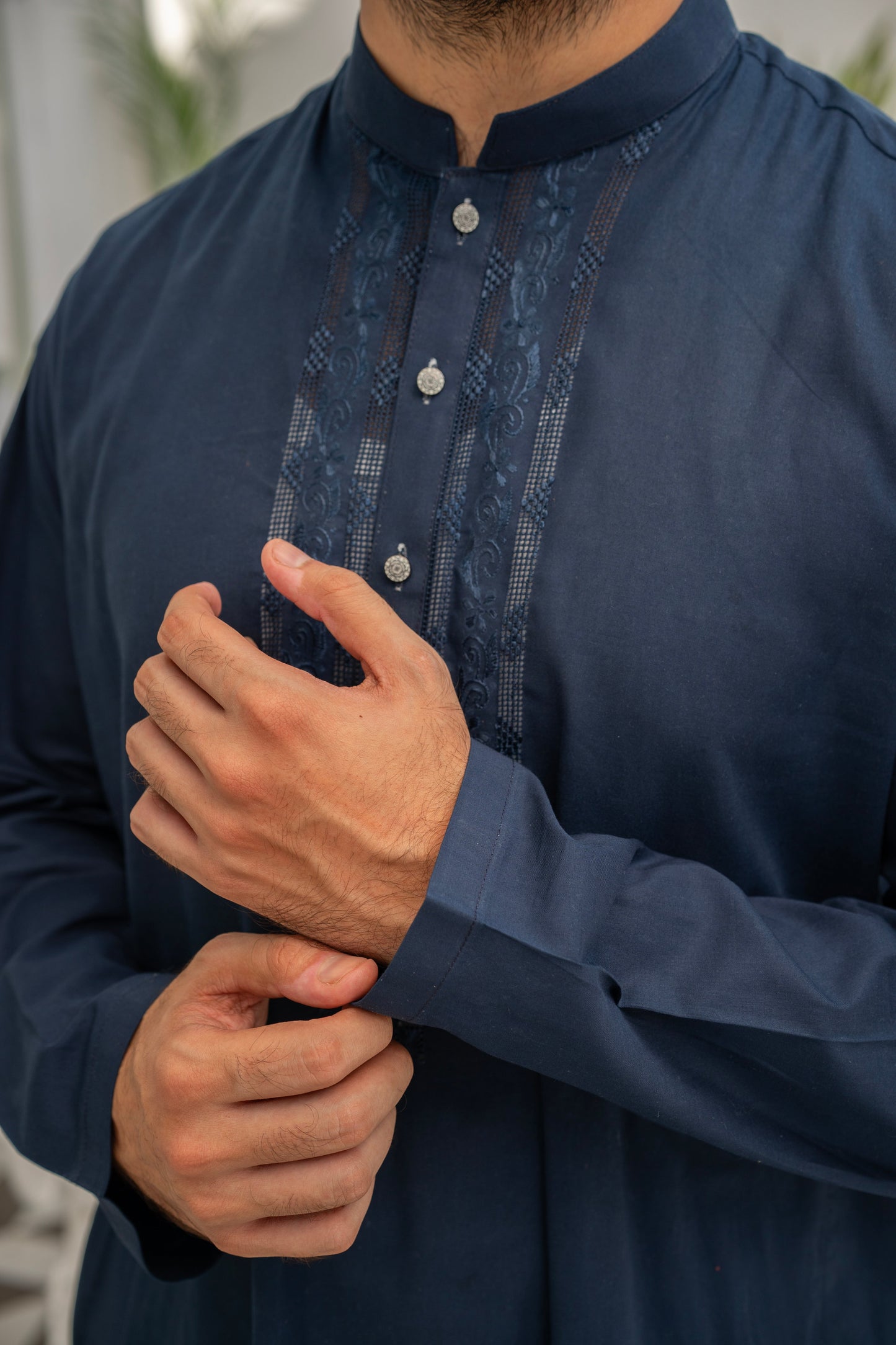 Blue Tarkashi Kurta Set – Stitched