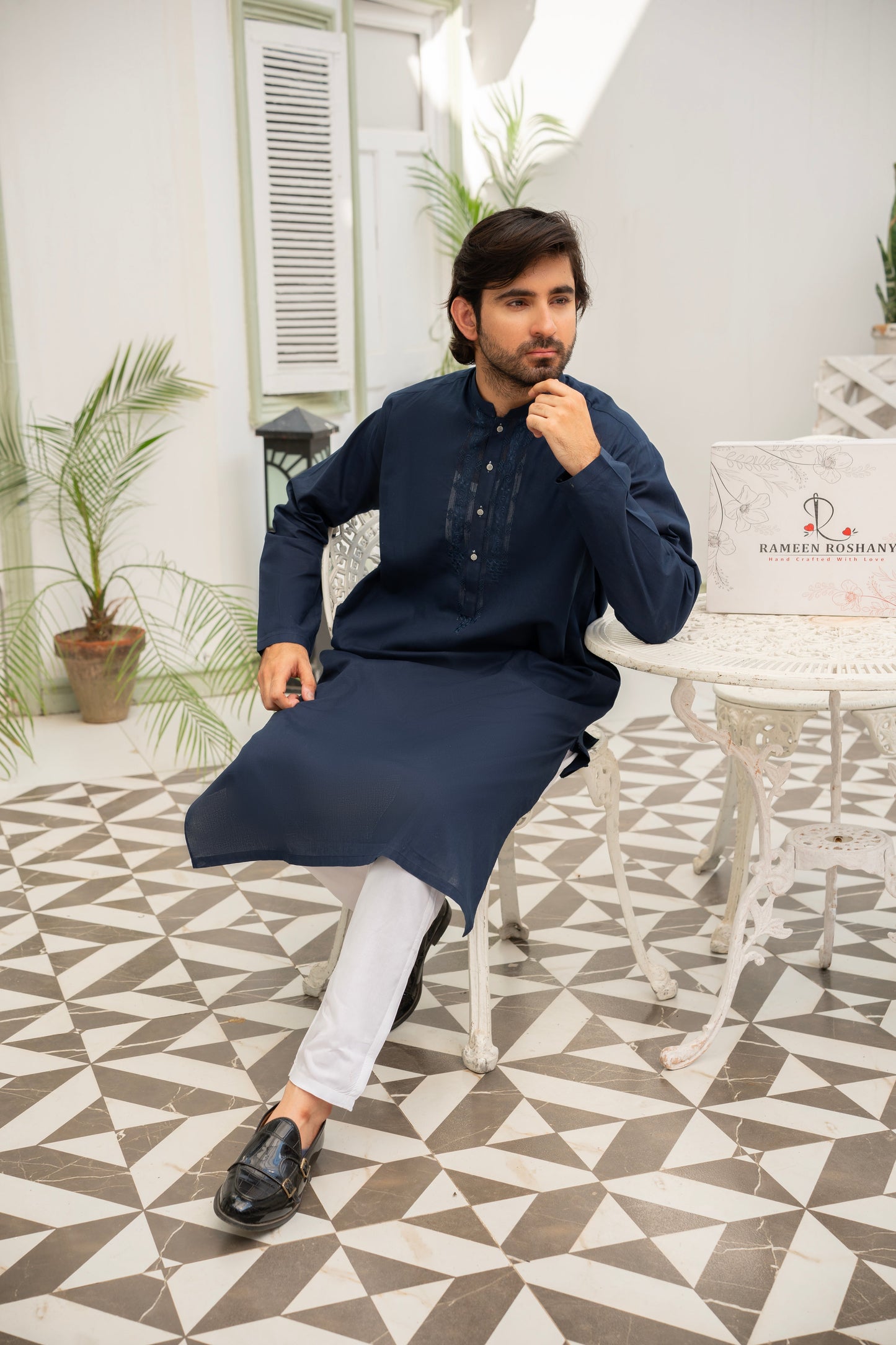 Blue Tarkashi Kurta Set – Stitched
