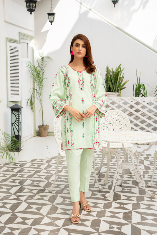 Pistachio Hand Embroidered Kurti – Stitched