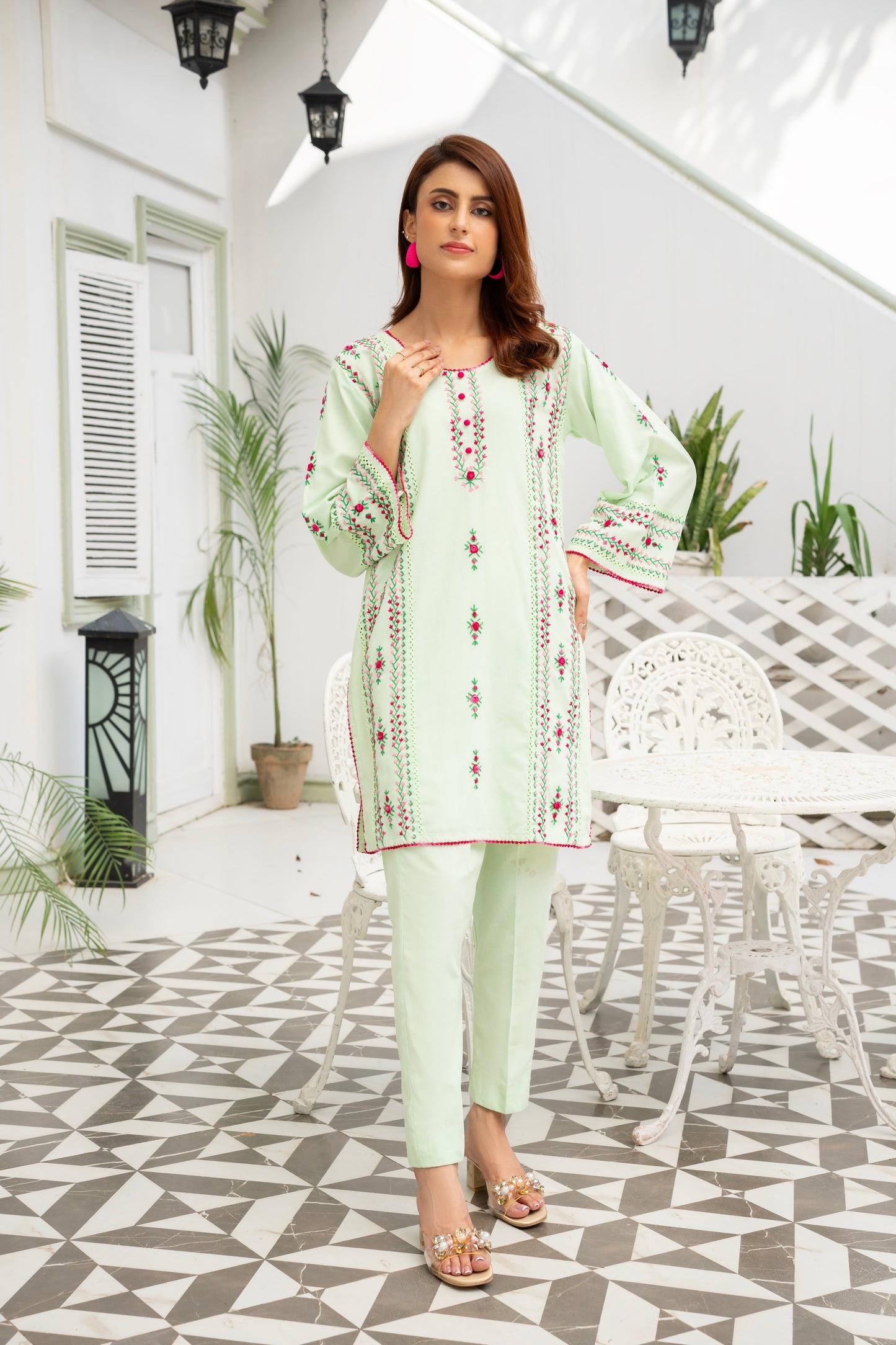 Pistachio Hand Embroidered Kurti – Stitched