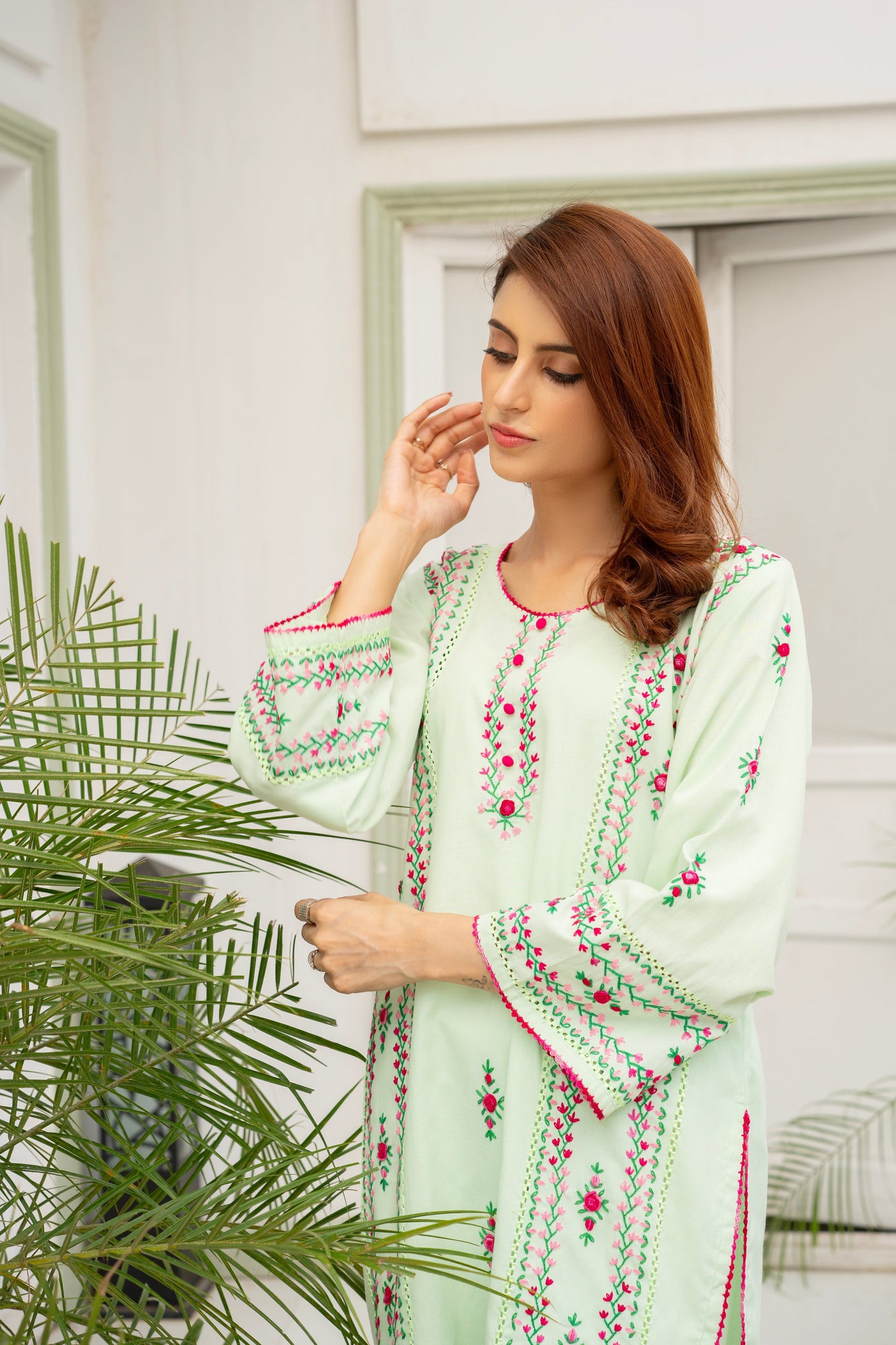 Pistachio Hand Embroidered Kurti – Stitched