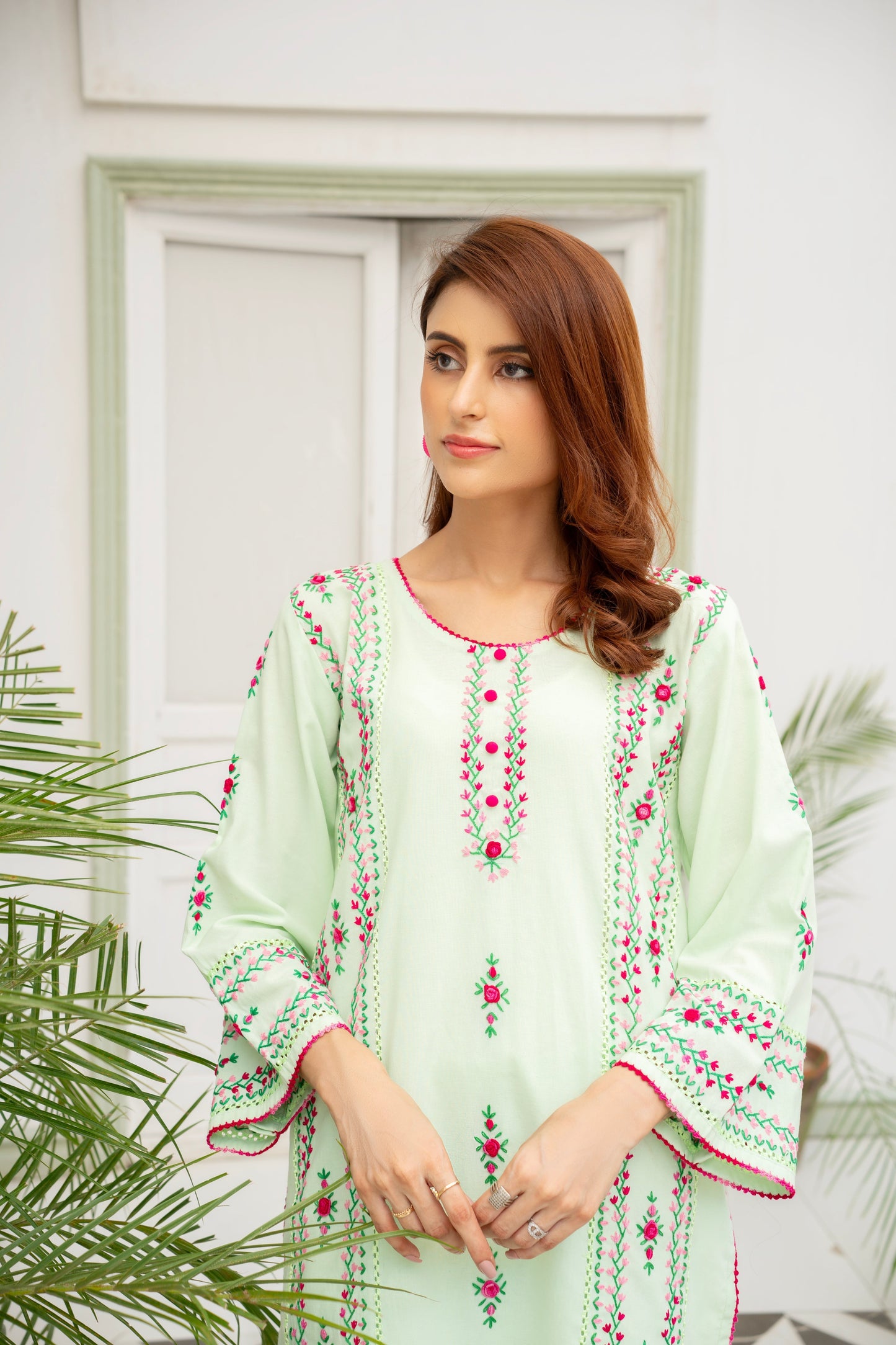 Pistachio Hand Embroidered Kurti – Stitched