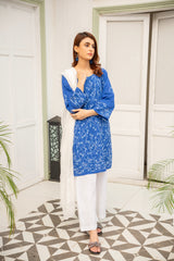 Elegant Royal Blue Embroidered Kurta - ( Stitched )