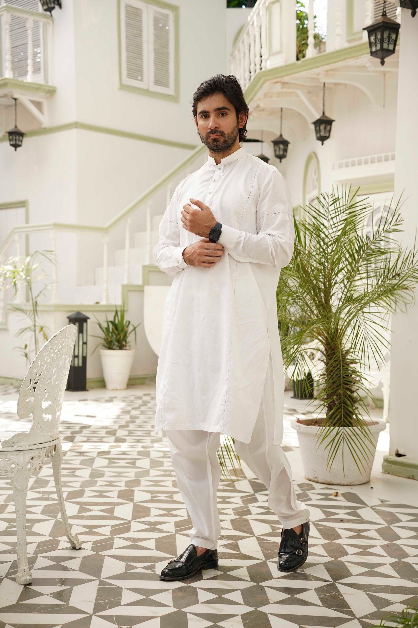 White Tarkashi Kurta Set – Stitched