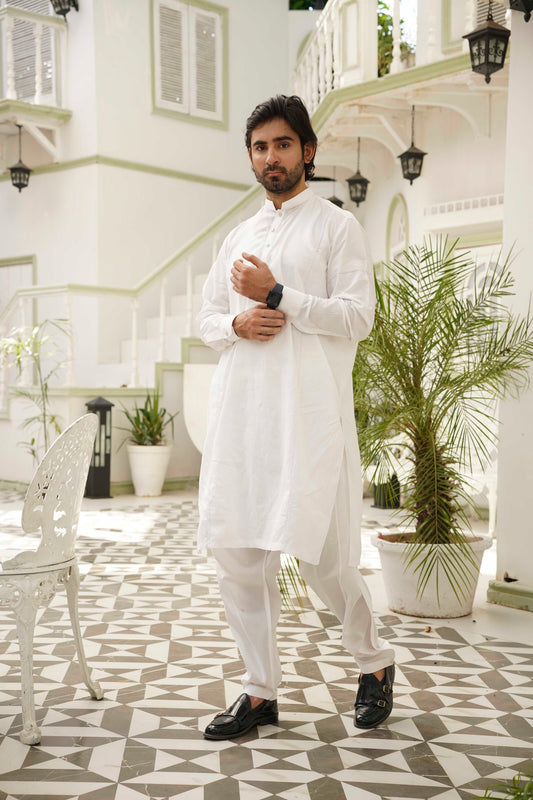 White Tarkashi Kurta Set – Stitched