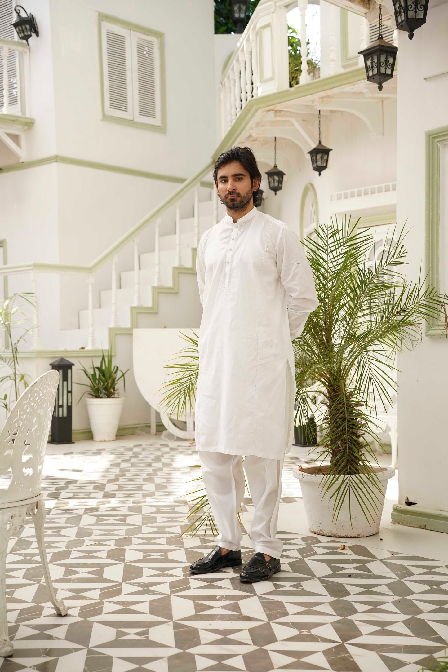 White Tarkashi Kurta Set – Stitched